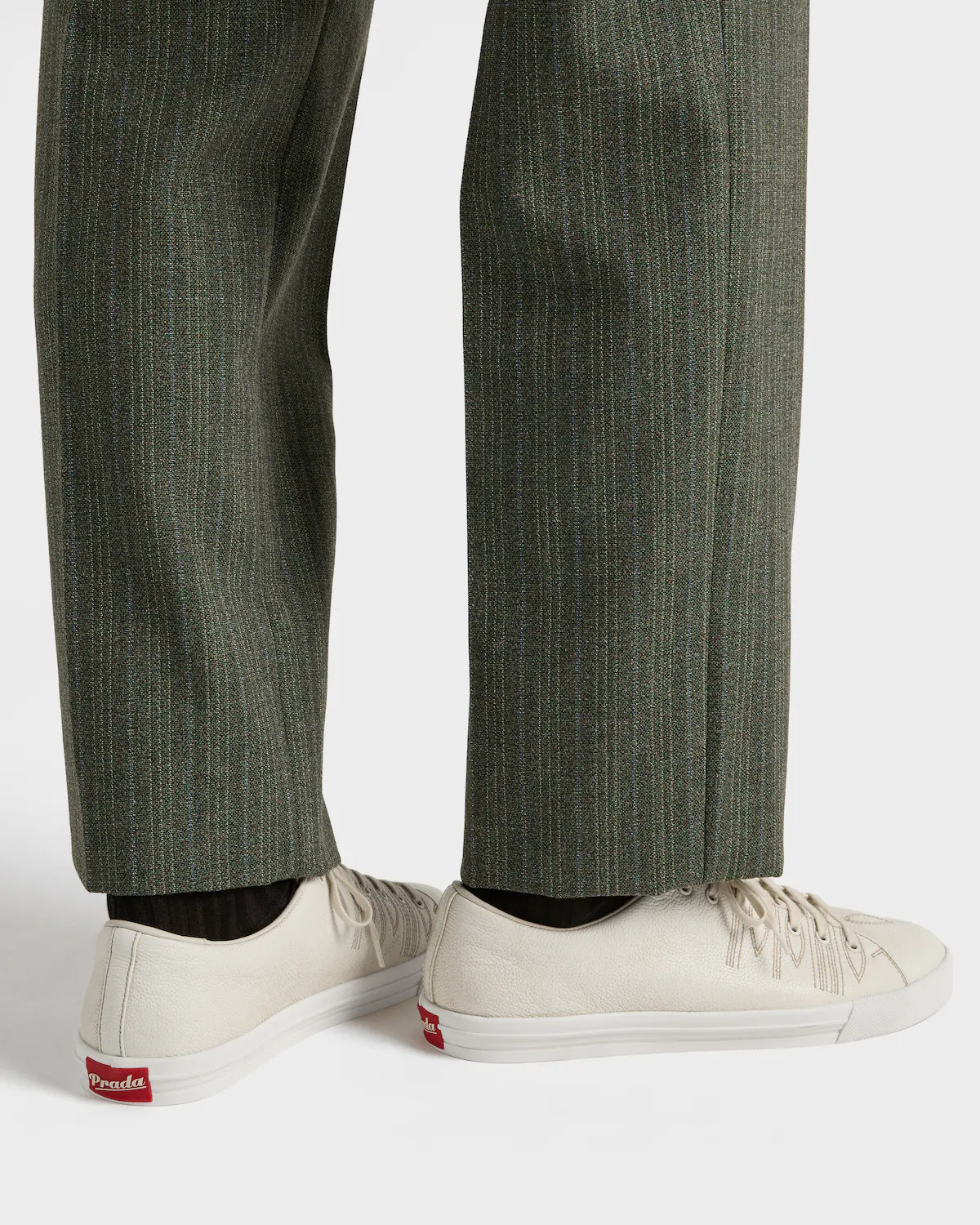 Prada Low Profile Round Toe Rubber Sole Sneakers