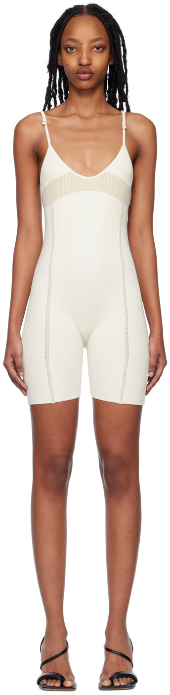 Jacquemus Rib-knit Panelled Playsuit In White