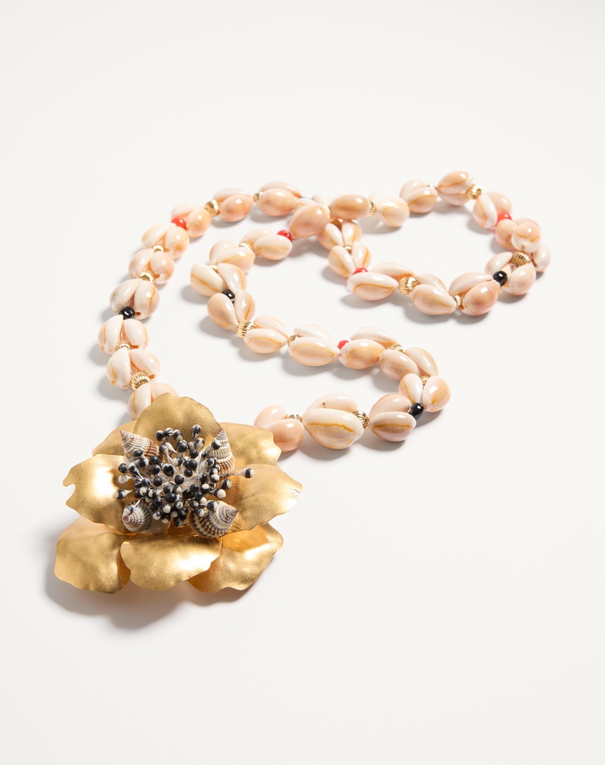 Valentino Garavani Jardin Aquatique Necklace In Metal Fabric Shells Coral And Onyx Woman Antique Bra In Gold