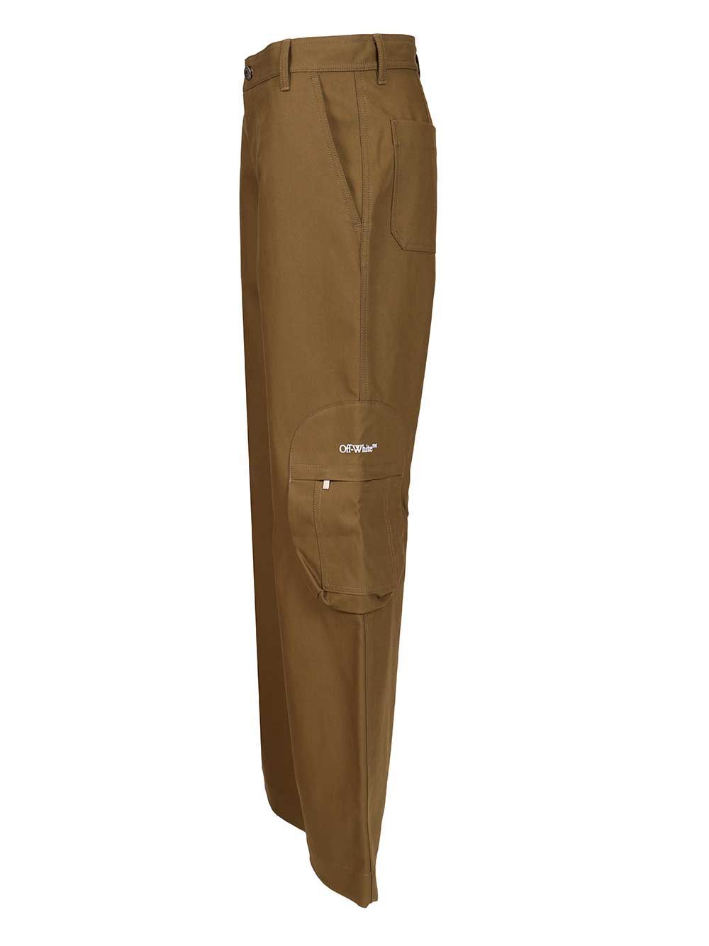 Off-white Cargo Trousers With Pockets And Loops In Brown