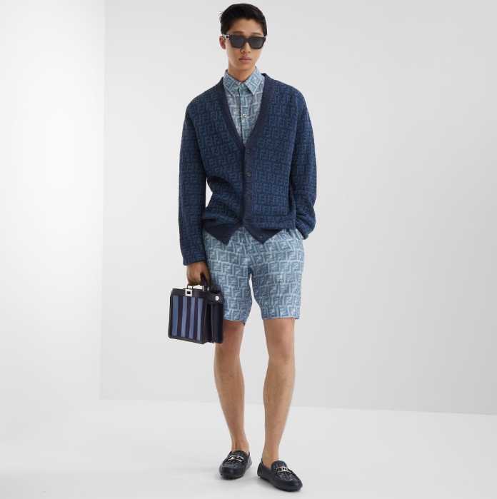 Fendi Blue Ff Jacquard And Blue Leather Driving Shoes In Black