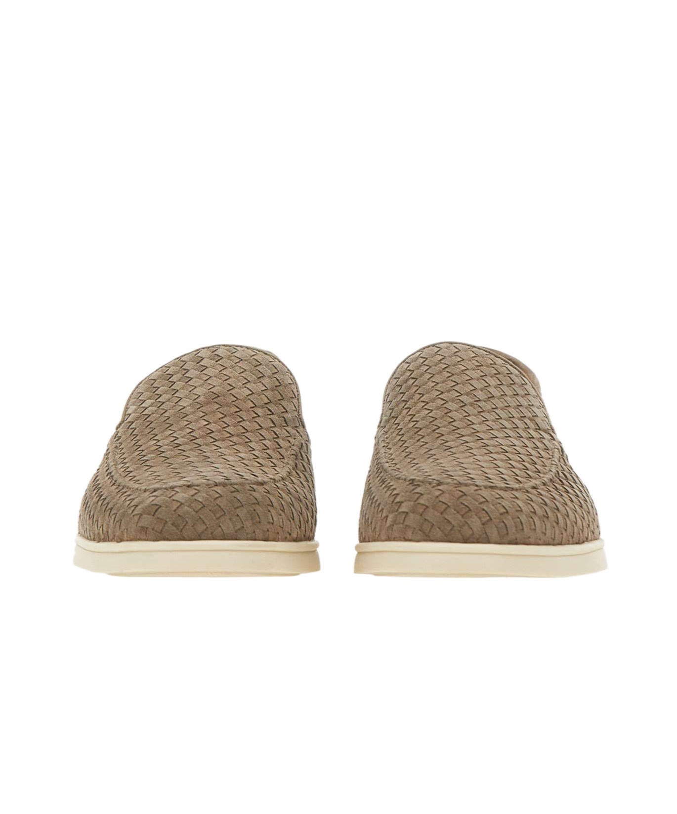 Doucal's Woven Texture Grey Loafers With Rubber Sole In Brown