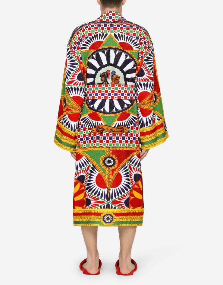 Dolce & Gabbana Graphic-print Long Sleeve Bathrobe In Multicolor