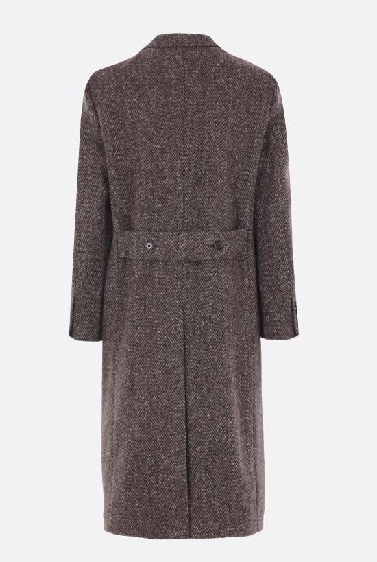 Dolce & Gabbana Herringbone Double-breasted Coat In Brown