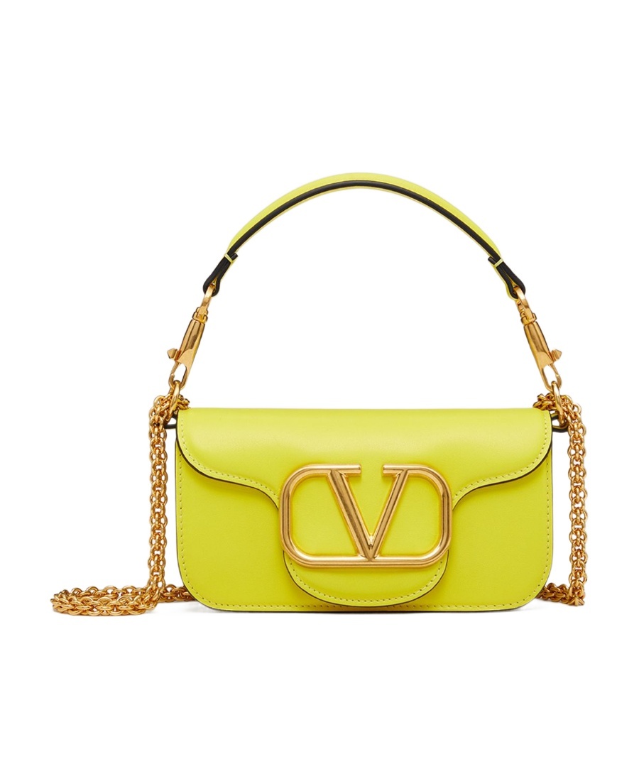 Valentino Locò Vlogo Plaque Foldover Top Shoulder Bag In Yellow