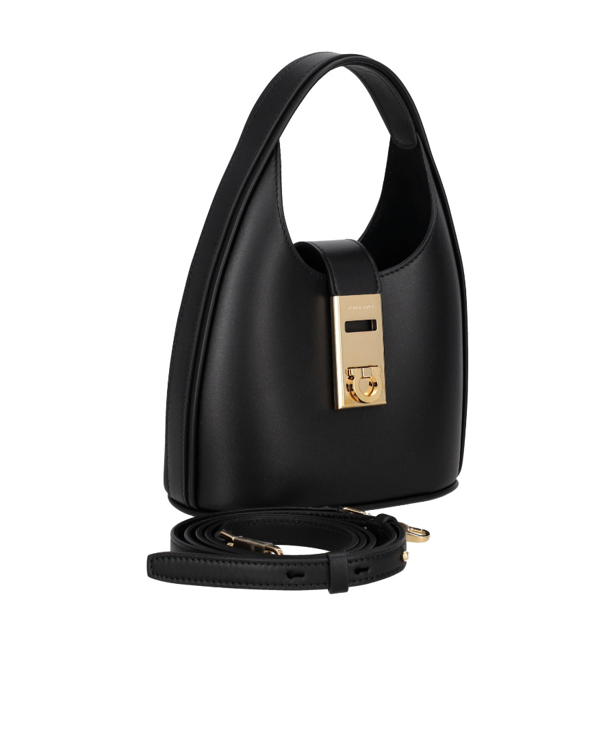 Ferragamo Archive Gancio Leather Hobo Bag In Black