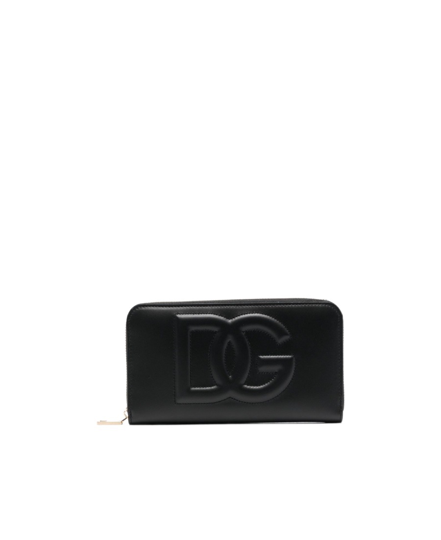 Dolce & Gabbana Calfskin Zip-around Wallet With Dg Logo In Black
