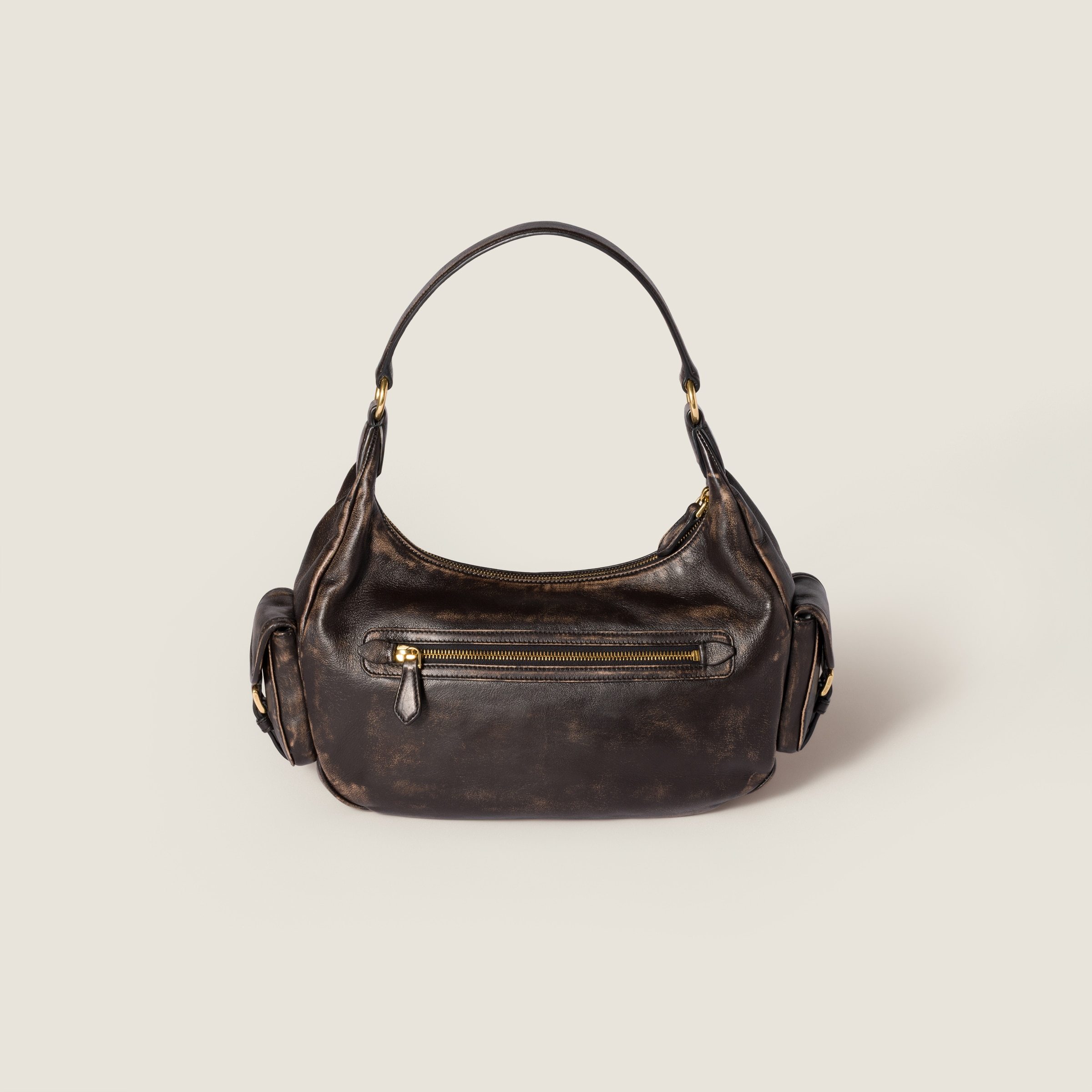 Miu Miu Zip Front Gold Side Top Handle In Brown