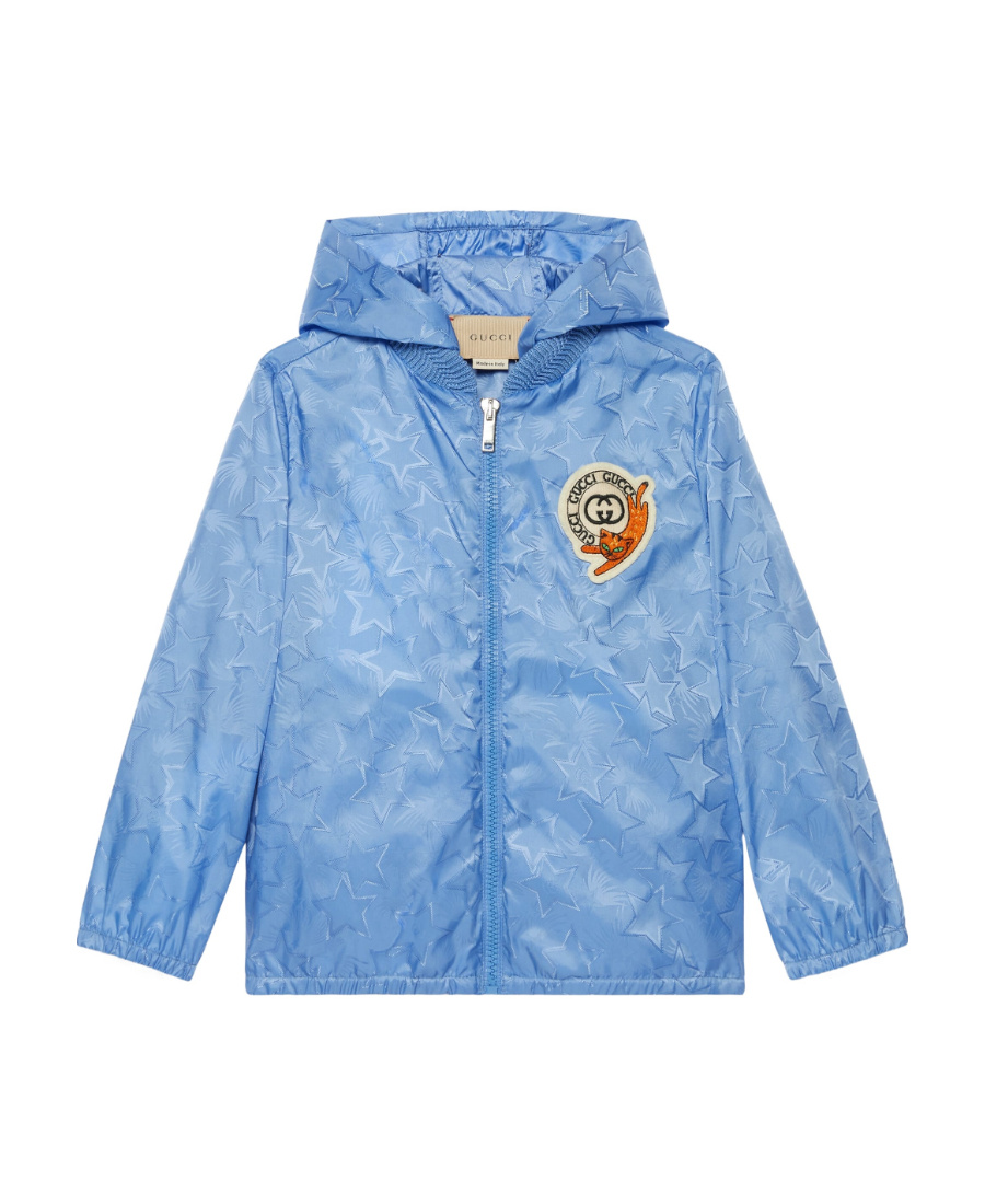 Gucci Star-print Hooded Track Jacket In Blue