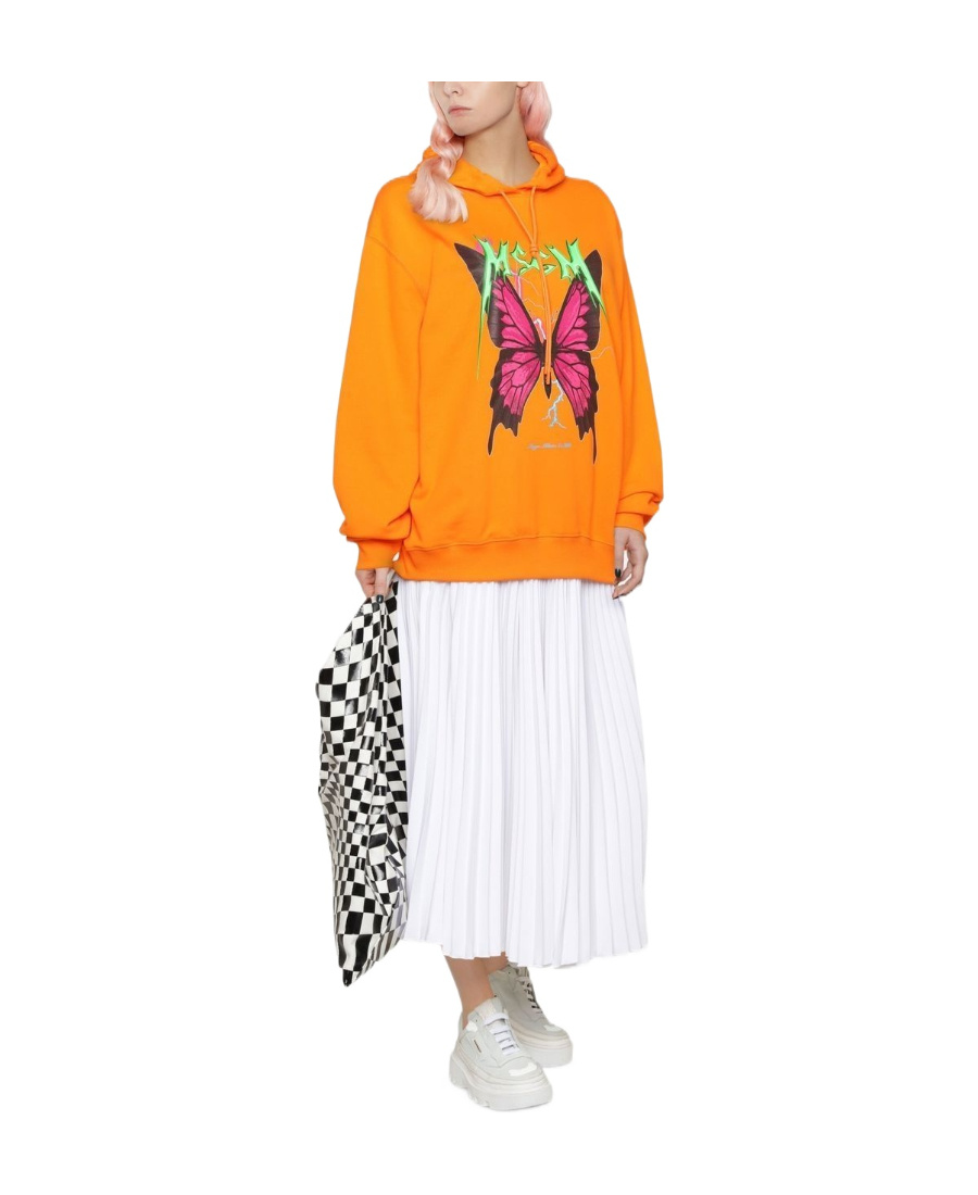 Msgm Graphic-print Cotton Hoodie In Orange