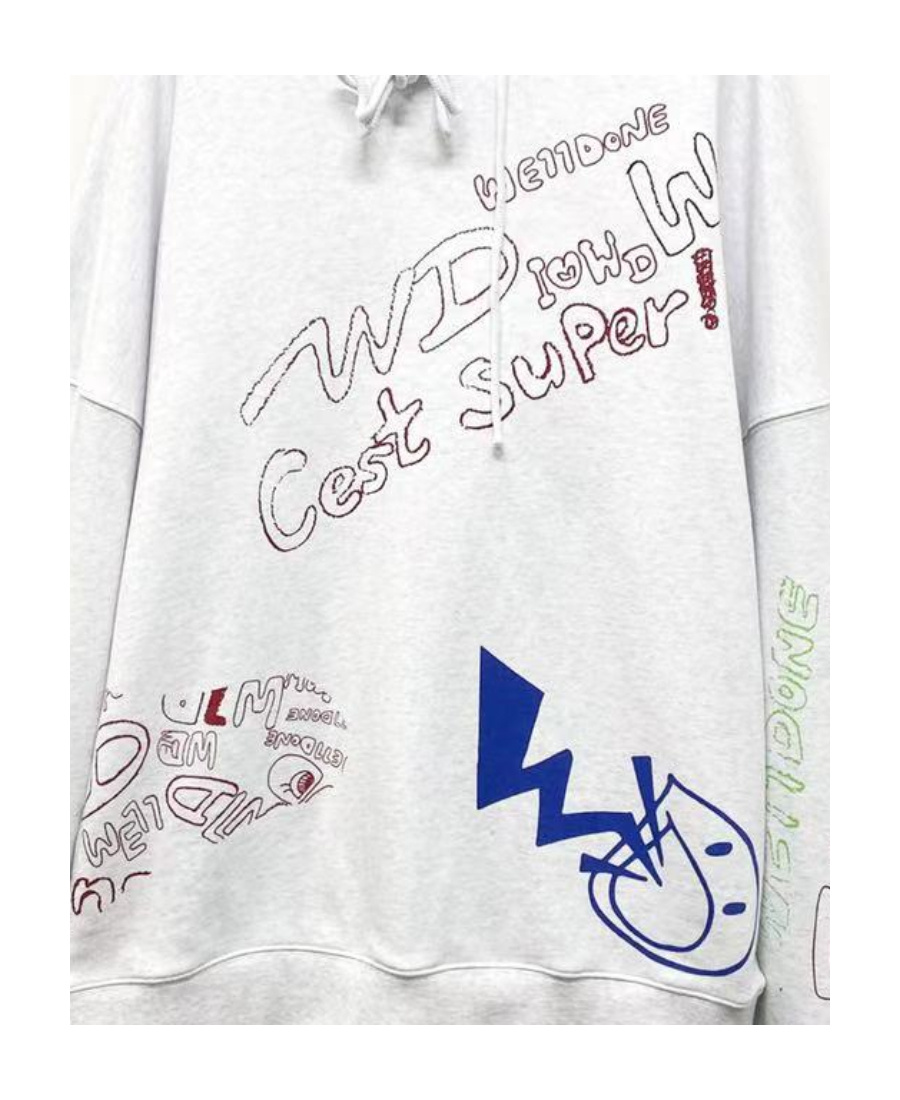 We11 Done All-over Print Drawstring Hoodie In White