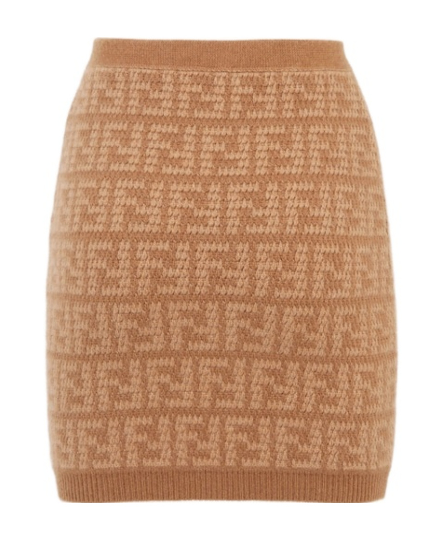 Fendi Ff Motif Knitted Mini Skirt In Nude