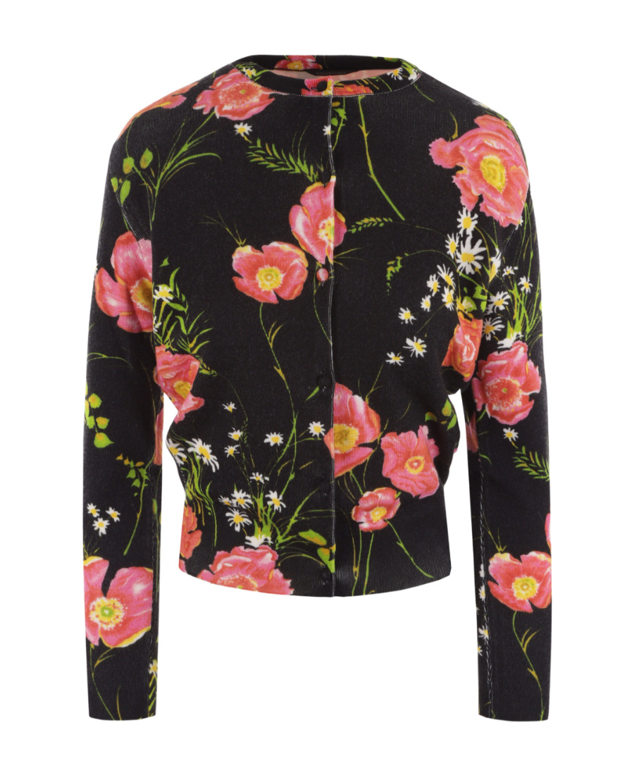 Balenciaga Floral-print Wool Cardigan In Black