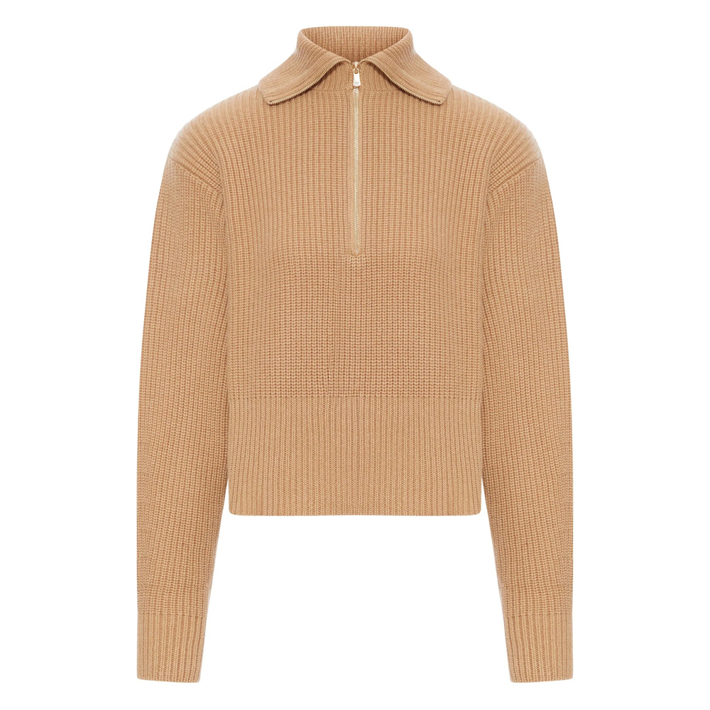 Max Mara Ribbed Zip-neck Sweater In Brown