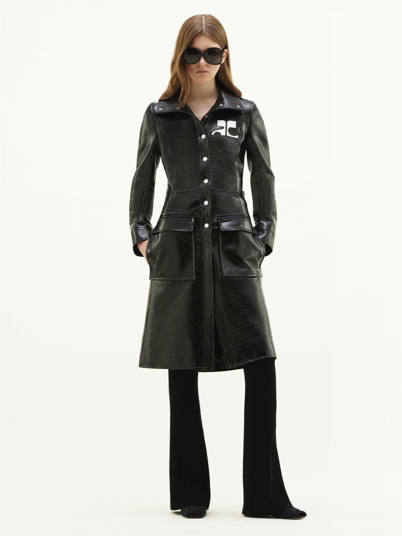 Courrèges Logo-patch Trench Coat In Black