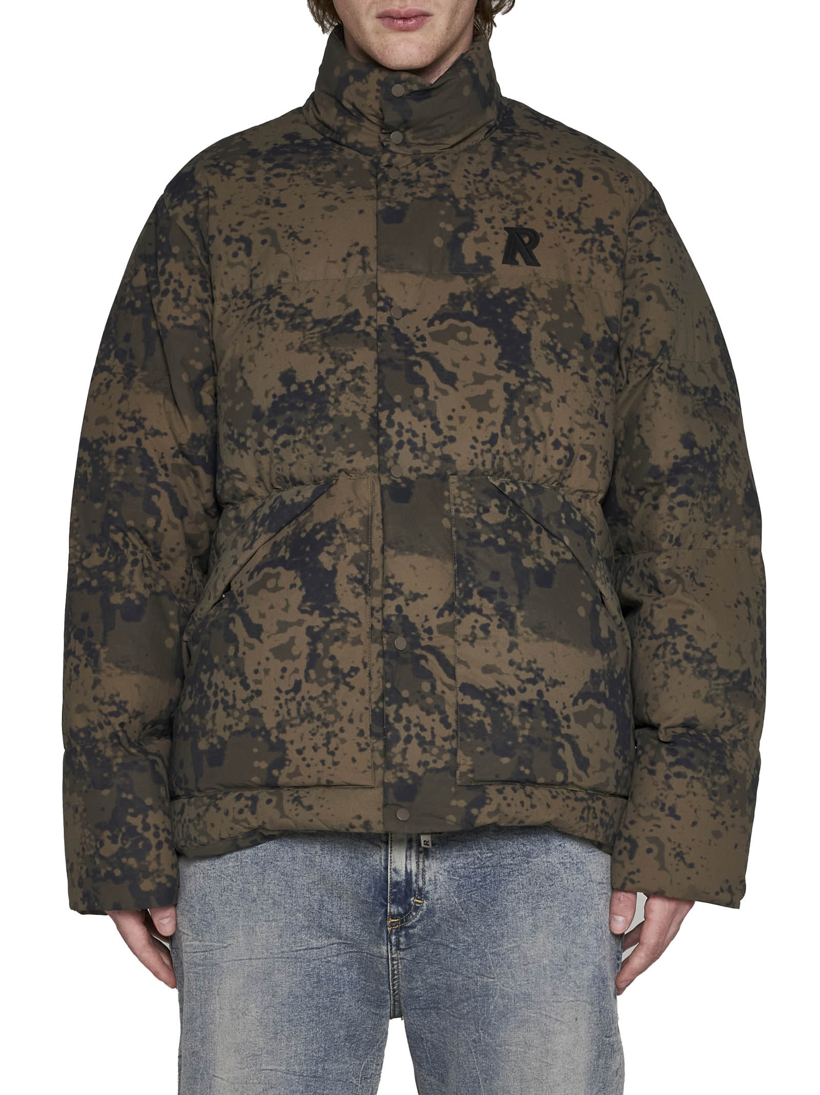 Shop Represent Logo-embroidered Camouflage Puffer Jacket In Brown