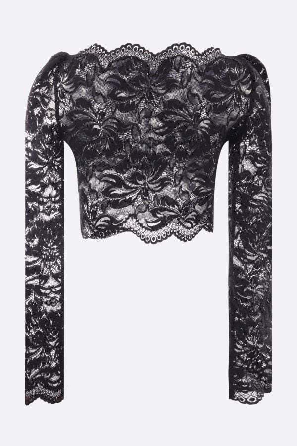 Rabanne Fitted Cropped Lace Top With Long Sleeves In Black