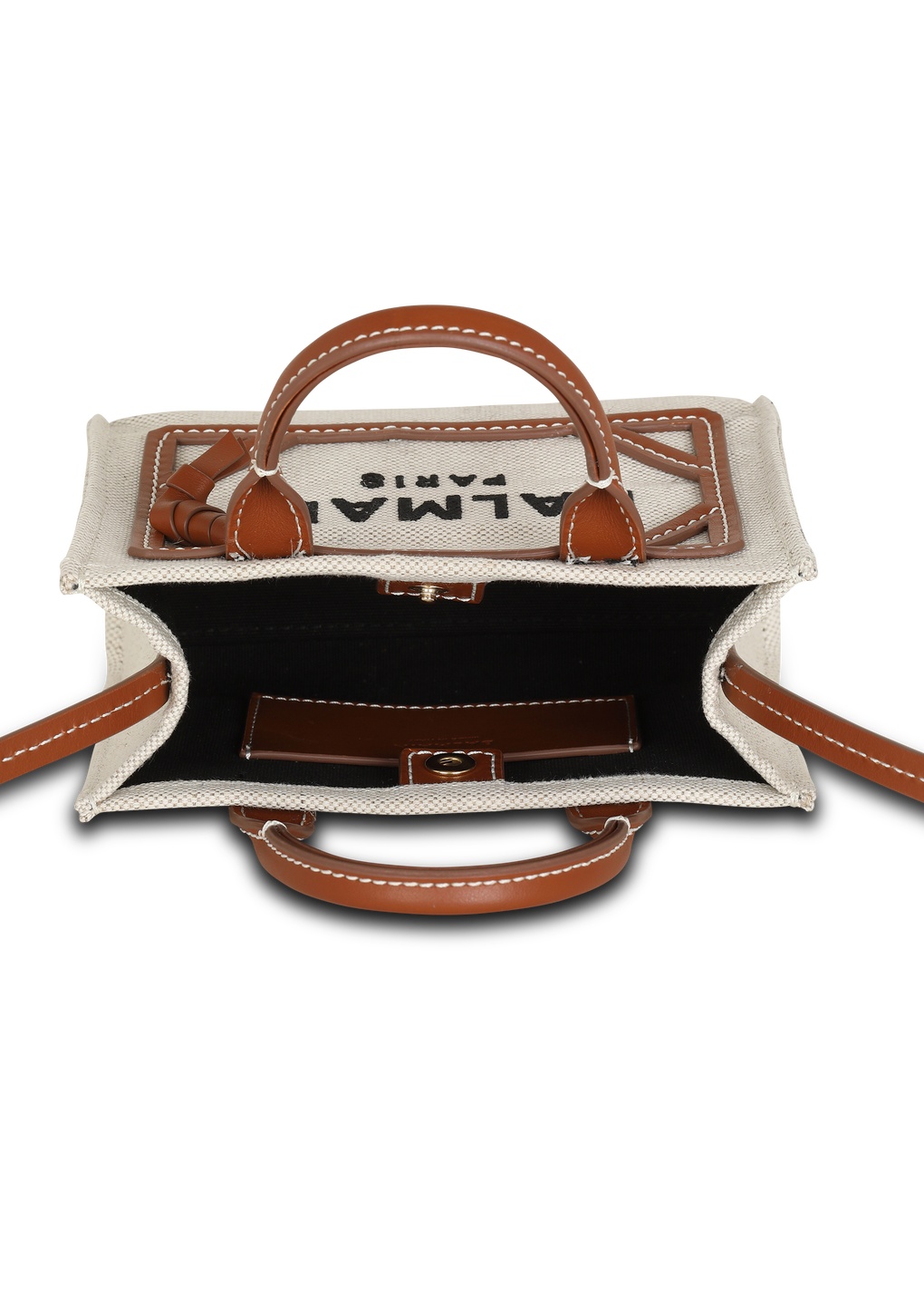 Shop Balmain B-army Mini Canvas Shopping Bag With Leather Inserts In White