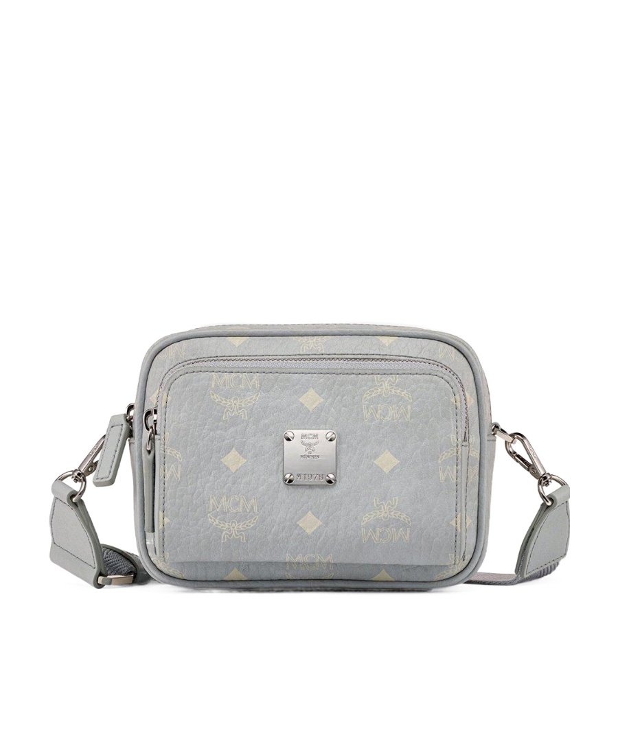 Mcm Logo Zipper Shoulder Bag In Gray