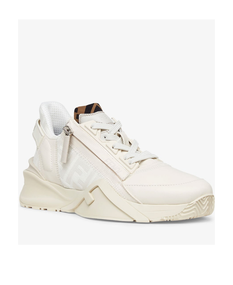 Fendi Ivory Leather And Fabric Flow Sneakers In White