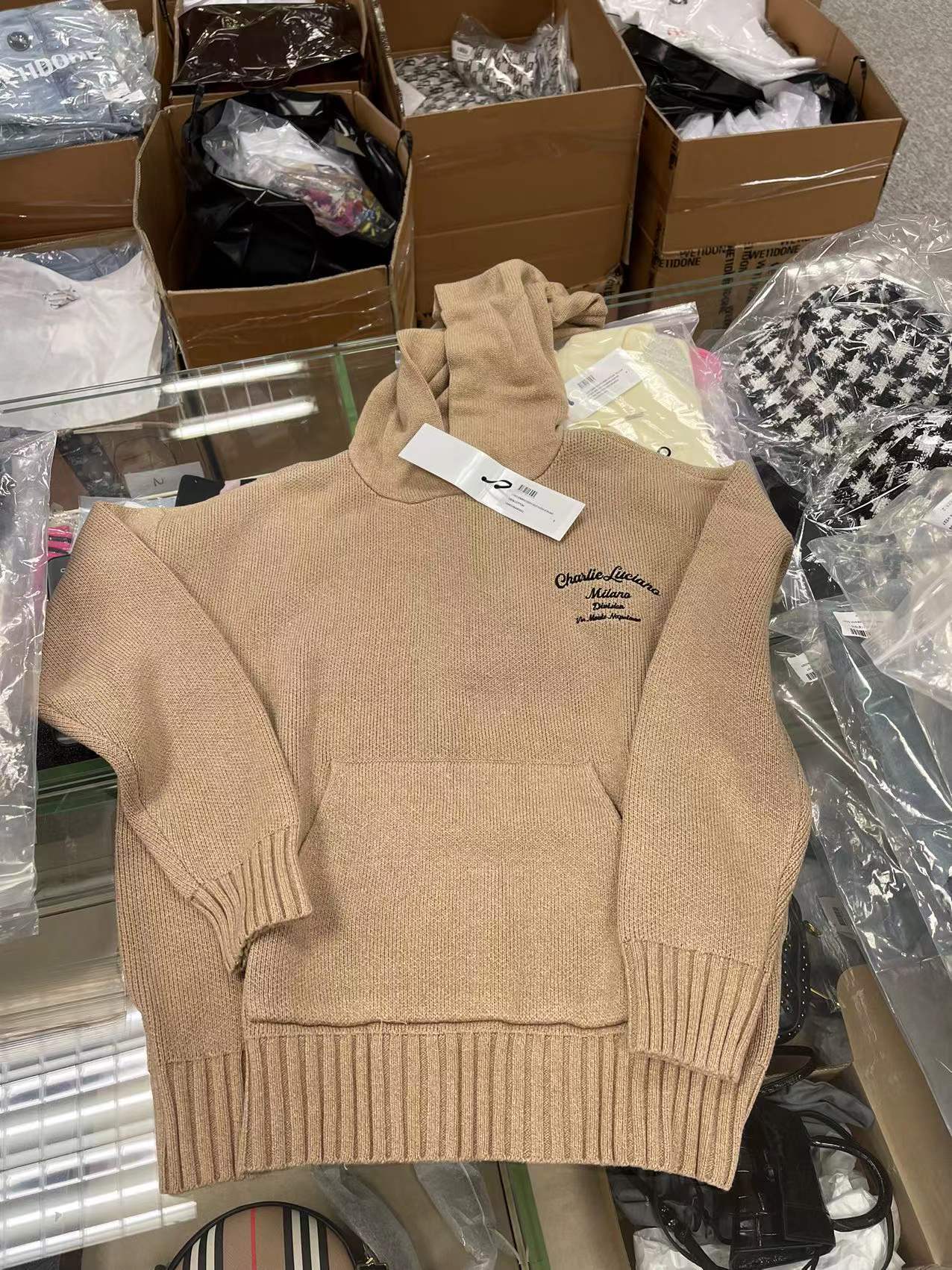 Charlie Luciano Logo Hooded Sweater In Brown