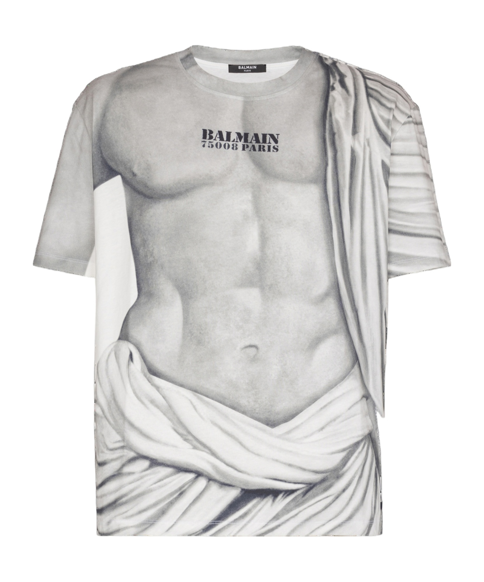 Balmain Front Graphic Round Neck T-shirt In Gray