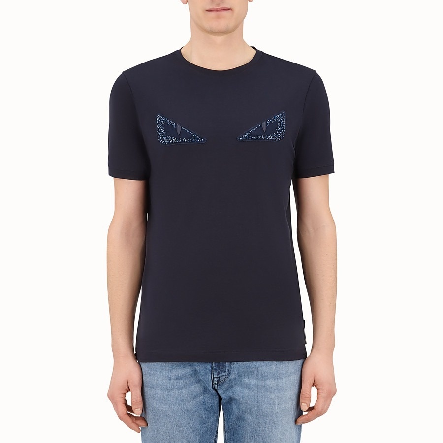 Fendi Dark Blue Round-neck T-shirt In Blue
