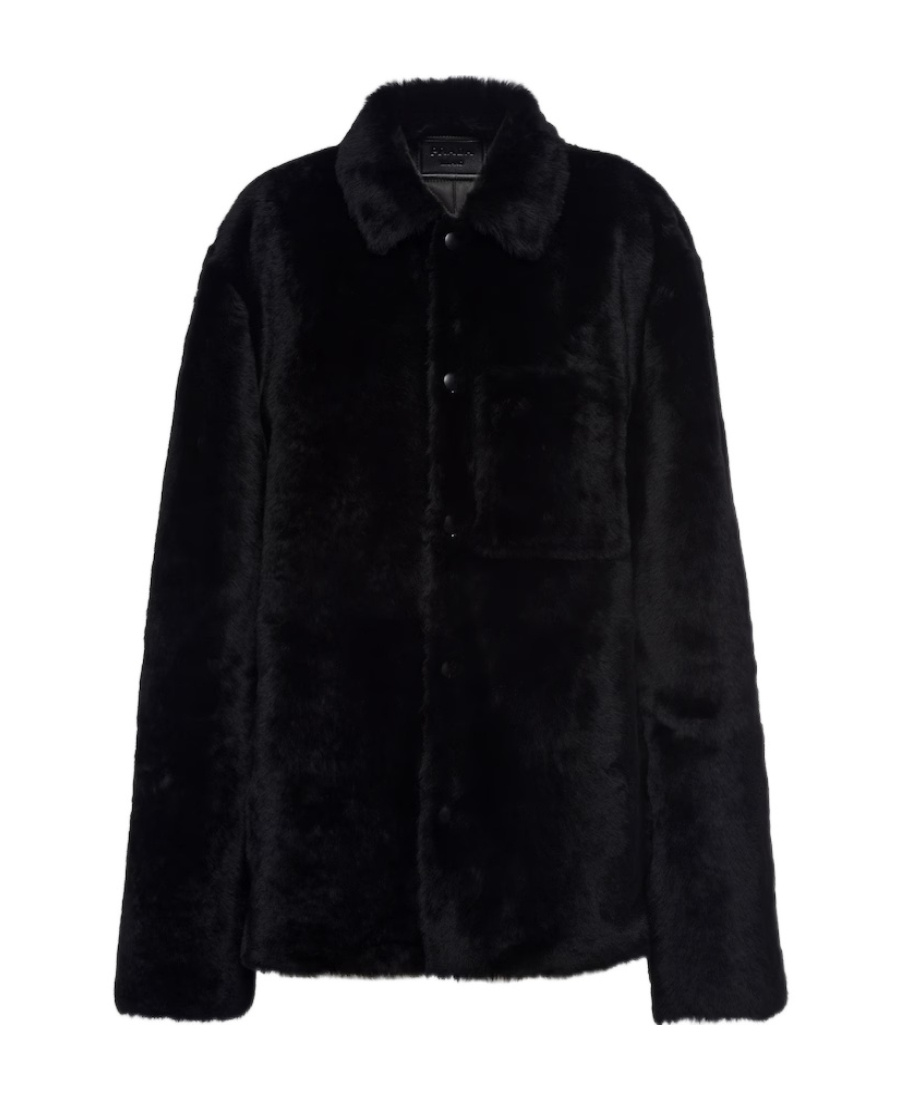 Prada Shearling Blouson Jacket In Black