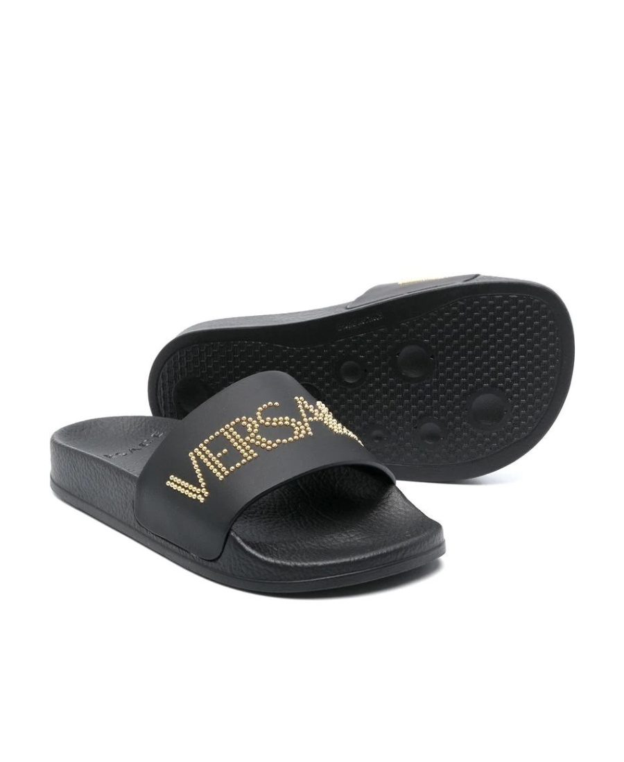 Versace Open-toed Flat Slippers In Black