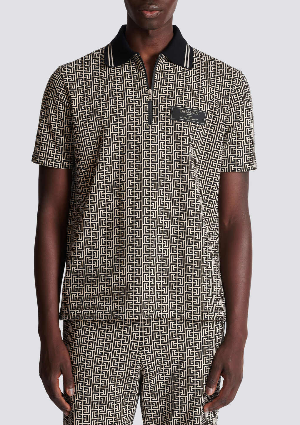 Balmain Labyrinth Polo Shirt With Jacquard Effect In Black