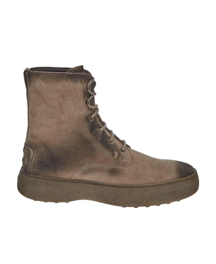 Tod's Man Ankle Boots Khaki Size 8 Leather In Gray