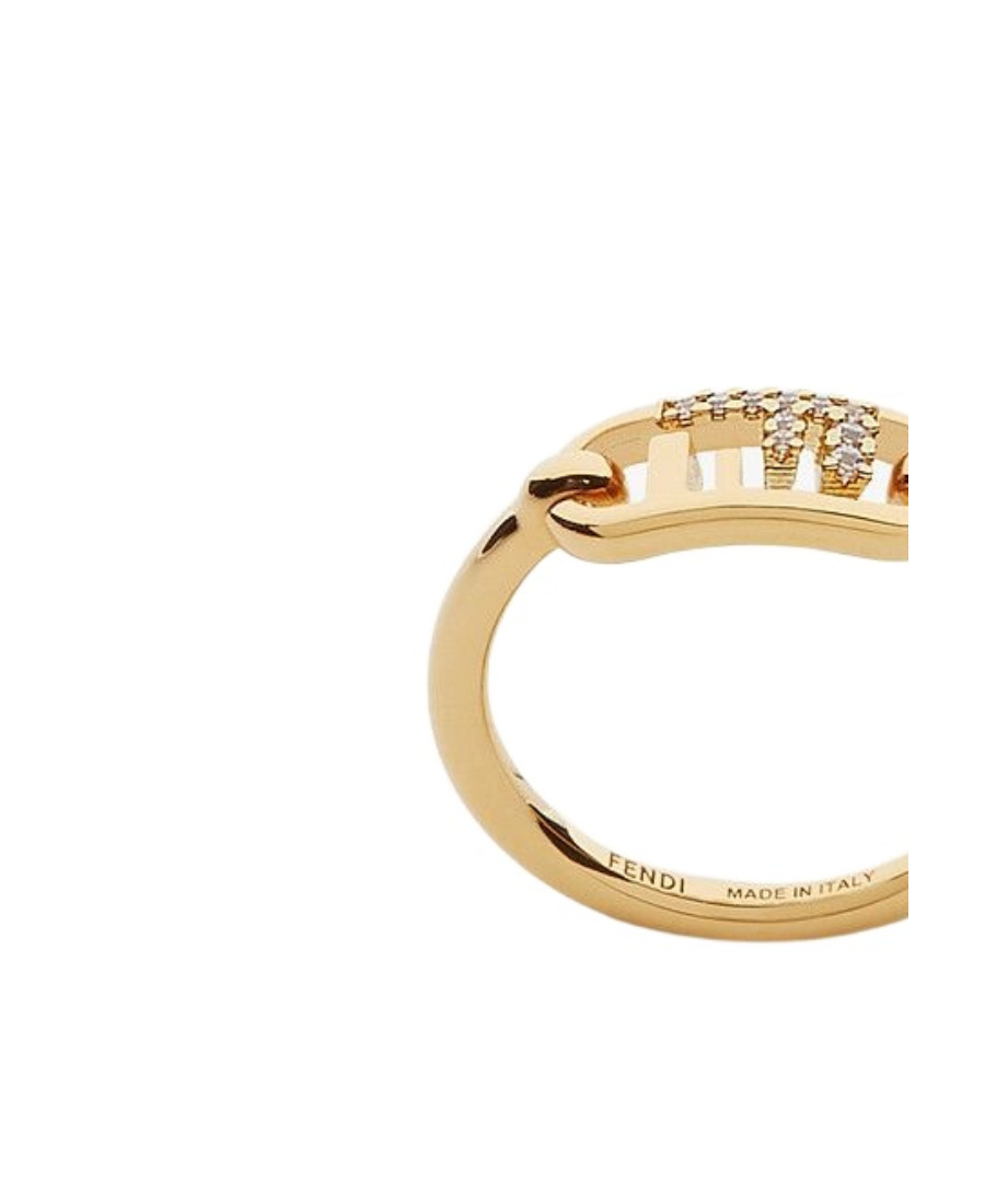 Fendi Kaligraphy Embossed-logo Ring In Yellow