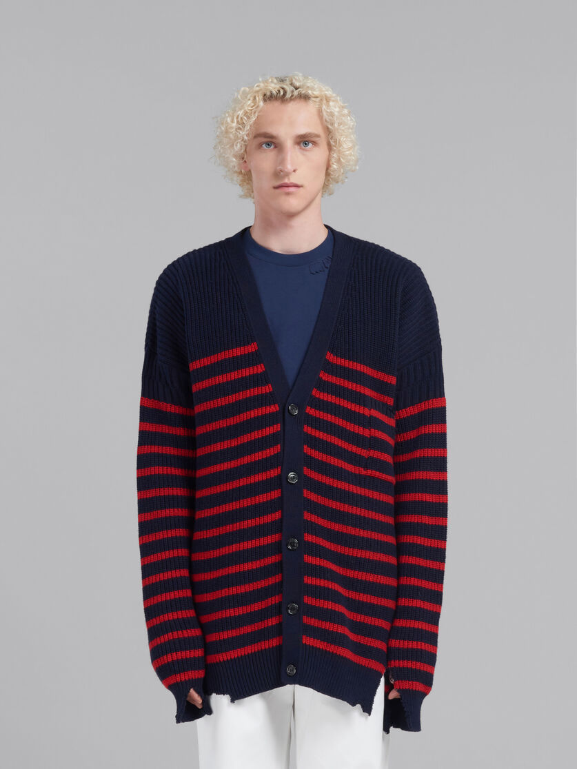 Marni Destroyed Effect Striped Cardigan In Black