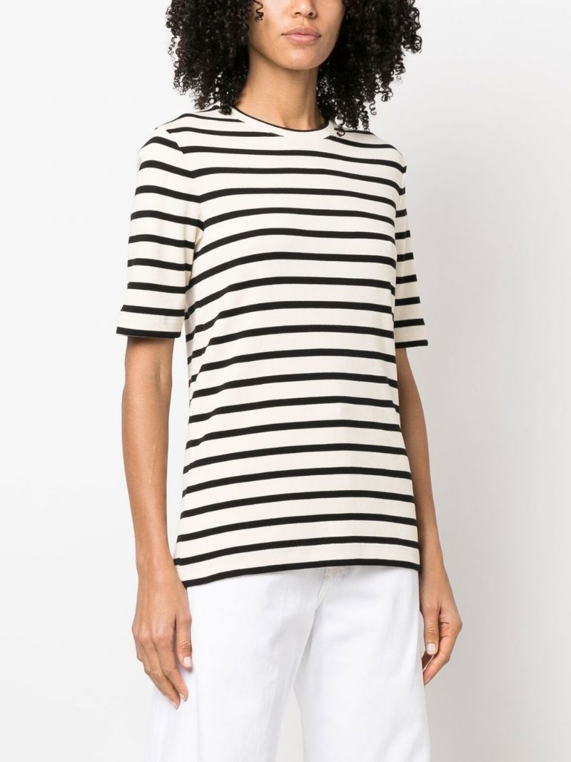 Jil Sander Black And White Knitted Striped T-shirt In Cotton Woman In White
