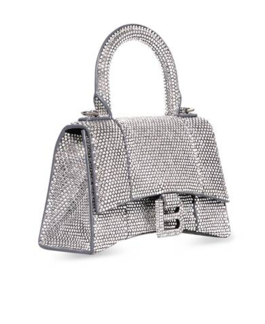 Balenciaga Hourglass Xs Strassed Top-handle Bag In White