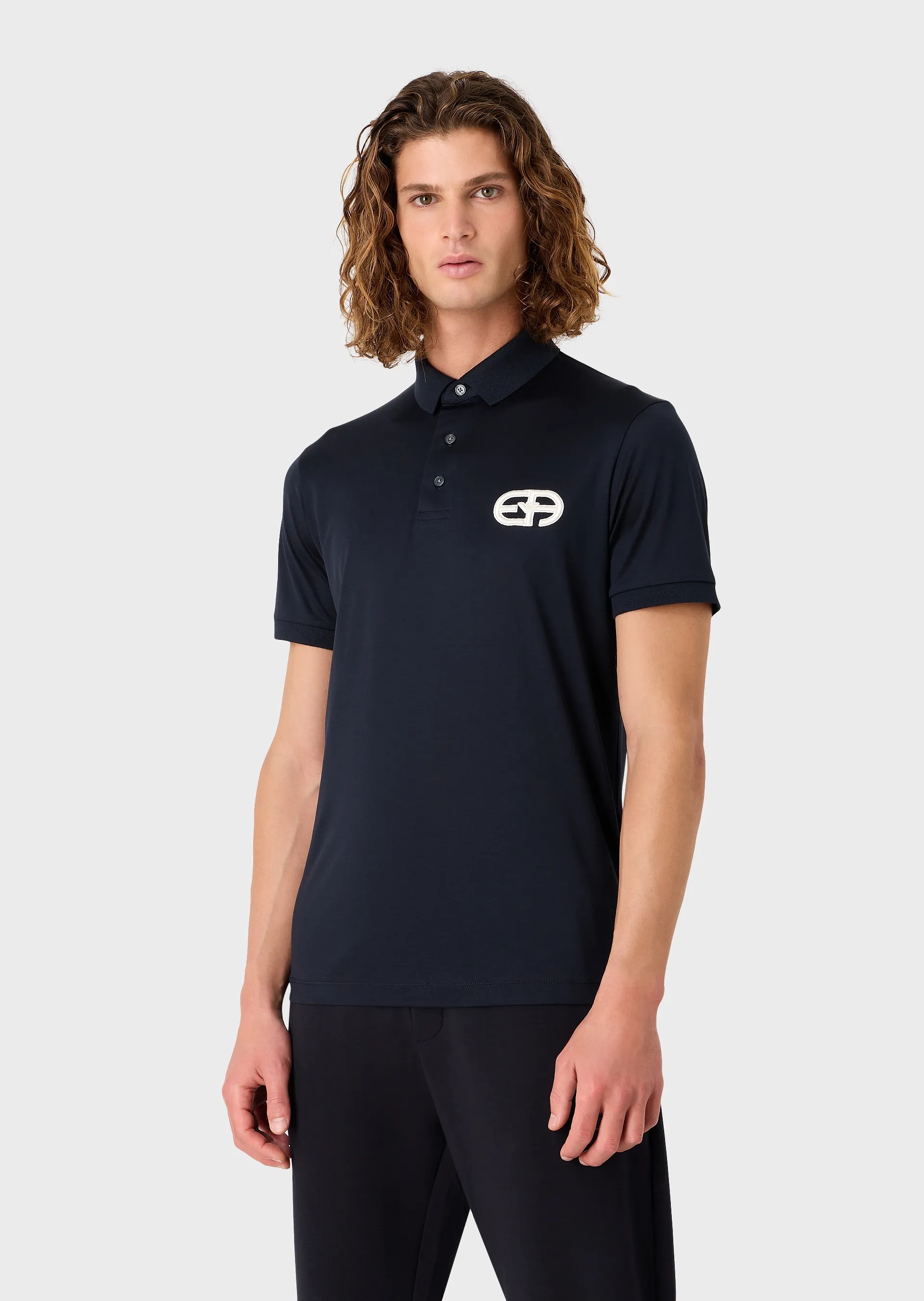 Emporio Armani Cotton Blend Polo Shirt In Blue