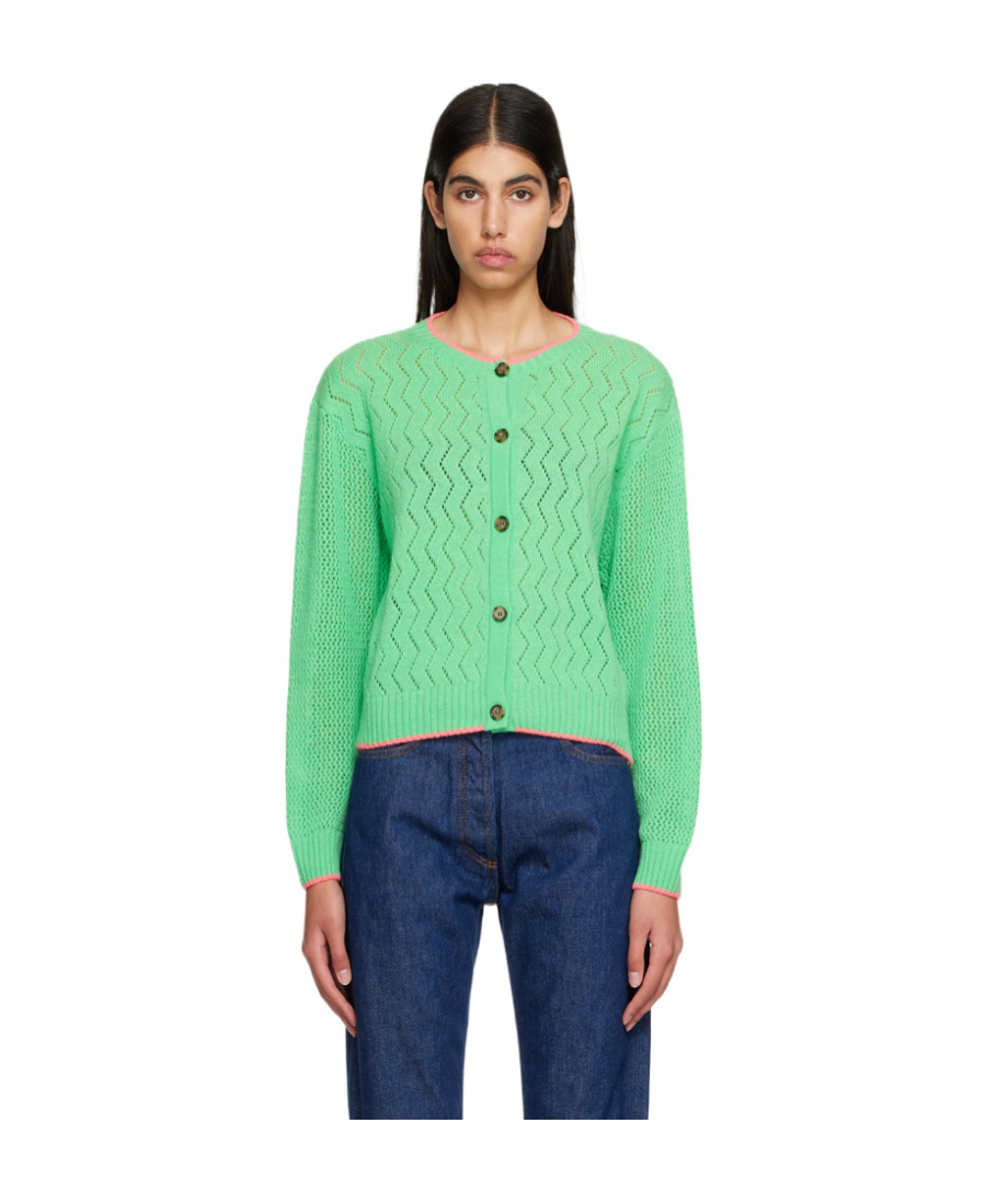 Msgm Green Button Cardigan In Green