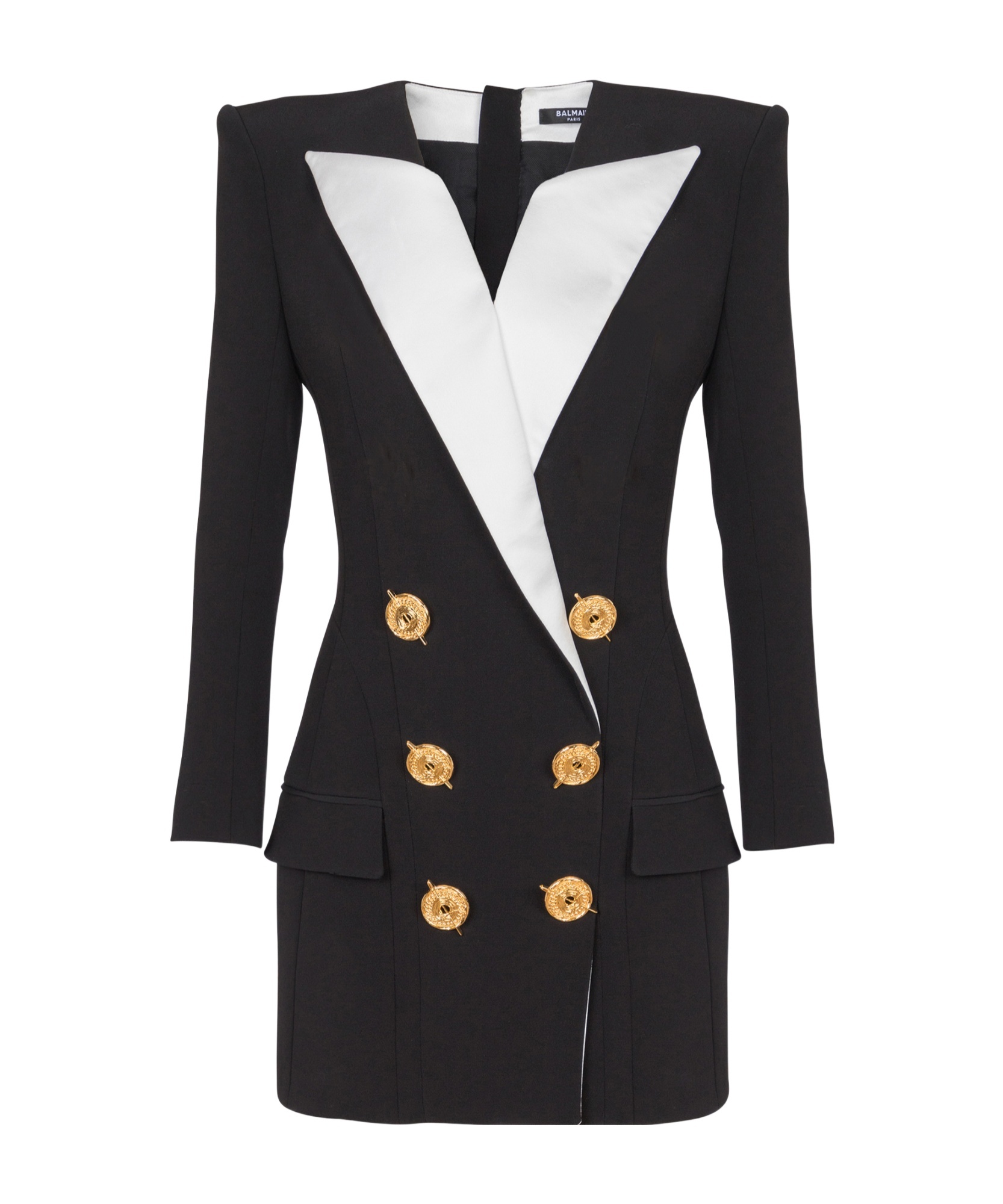 Balmain Two-tone Crepe Mini Blazer Dress In Black