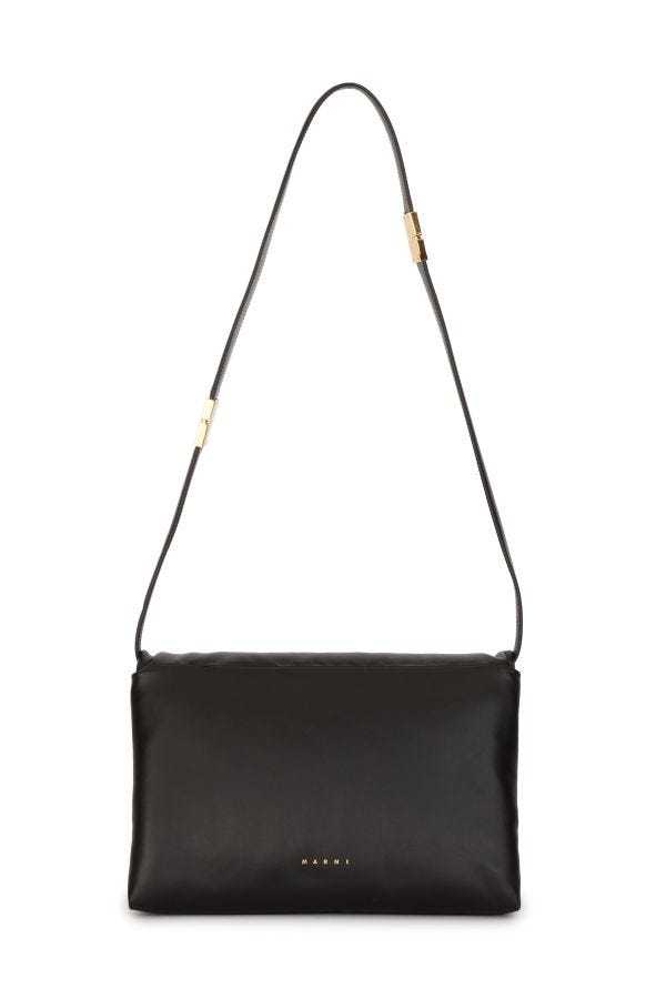 Marni Large Black Calsfkin Prisma Bag In Black