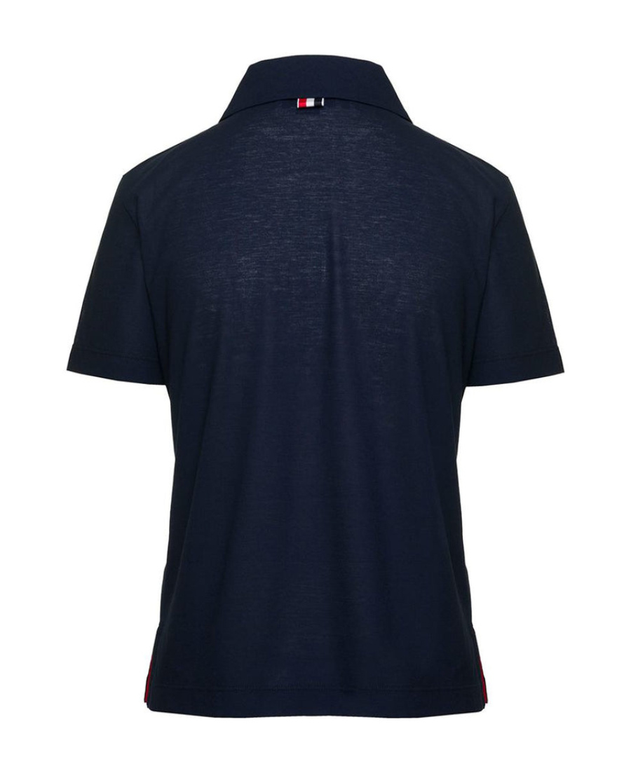Shop Thom Browne Short-sleeved Polo Shirt In Navy Blue