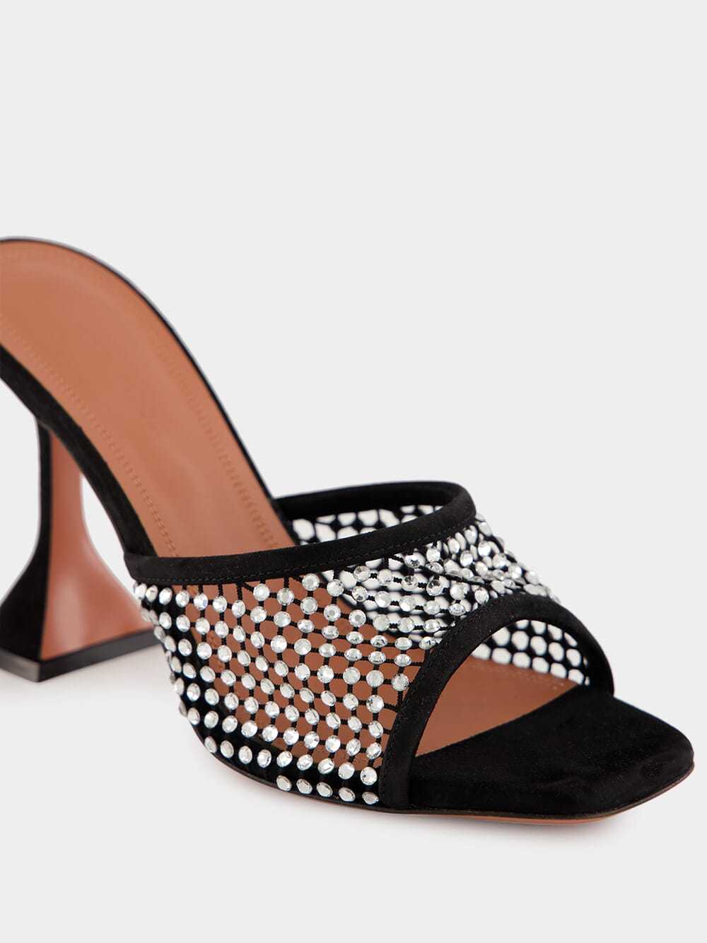 Amina Muaddi Lupita Crystal Mesh High-heeled Sandals In Black