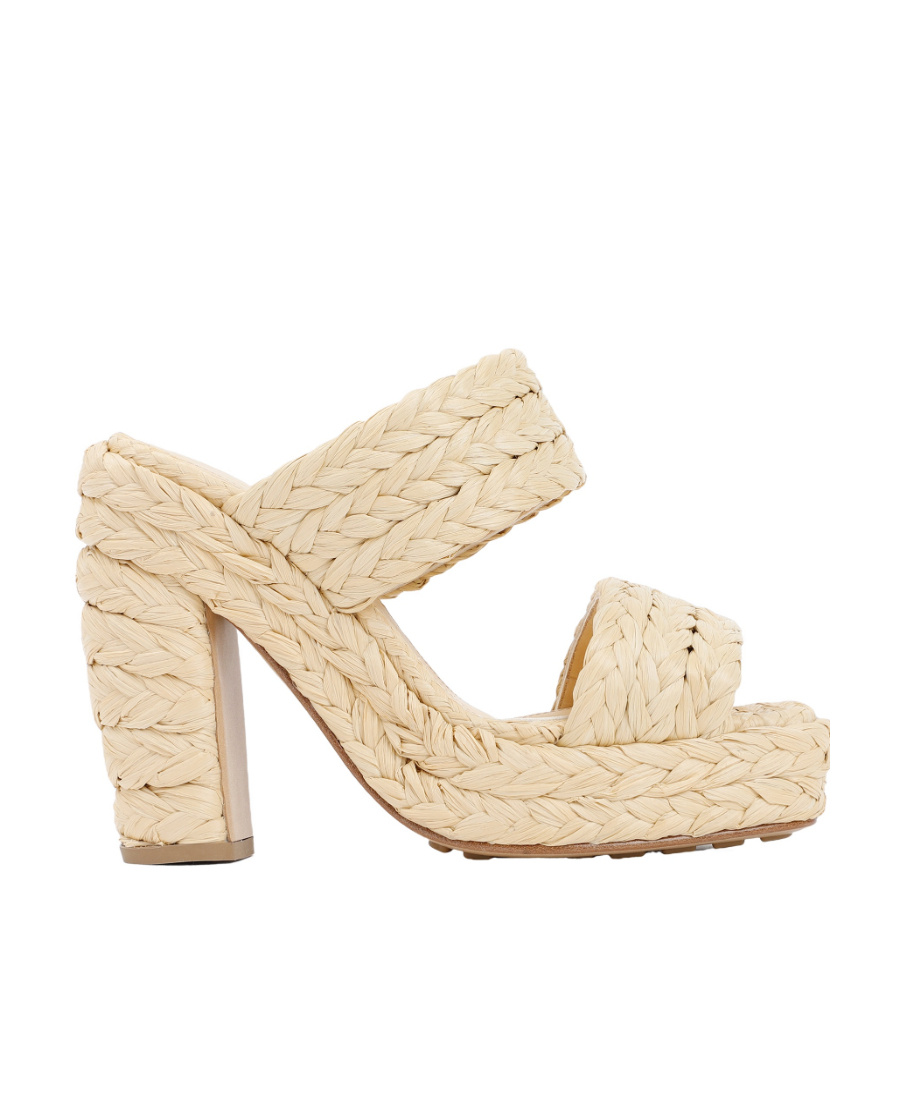 Bottega Veneta 120mm Raffia Woven Platform Sandals In Nude
