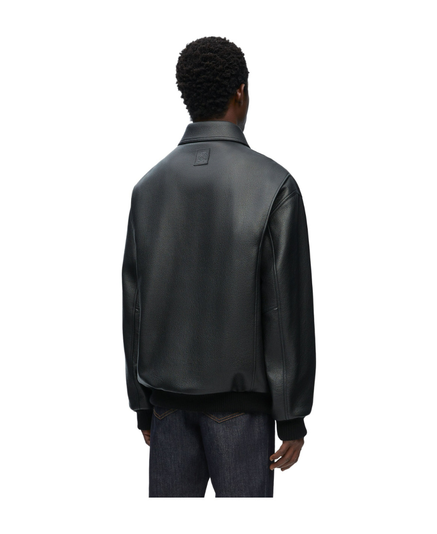 Loewe Logo Logo Long-sleeved Leather Jacket In Black