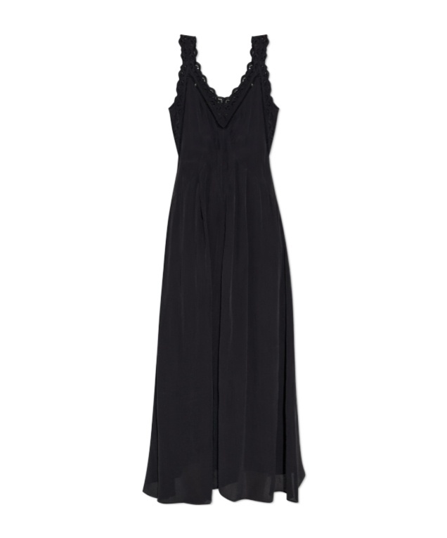 Isabel Marant Lace-insert Pleated Dress In Black