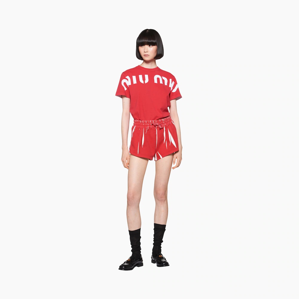 Miu Miu Logo-print Cotton T-shirt In Red