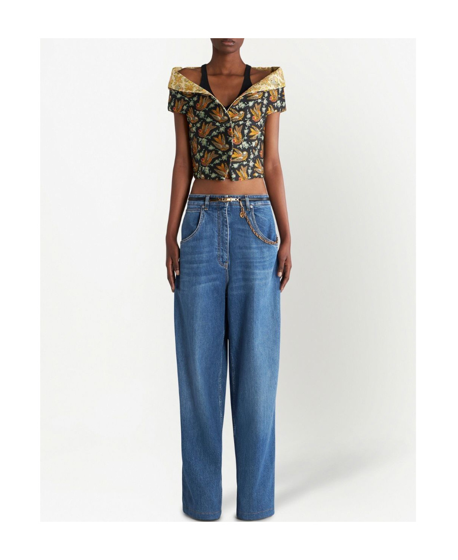 Etro Denim Jeans With Applied Patch In Blue