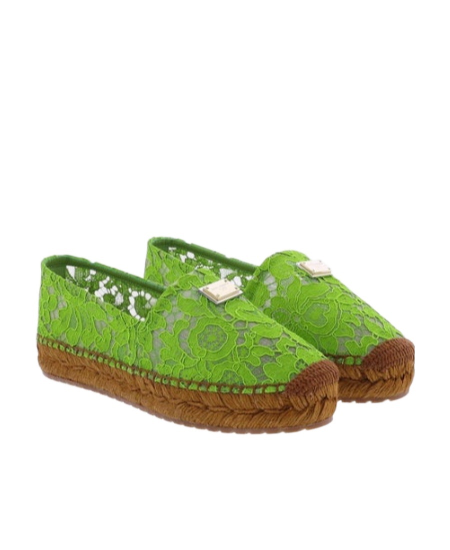Dolce & Gabbana Logo-plaque Lace Espadrilles In Green