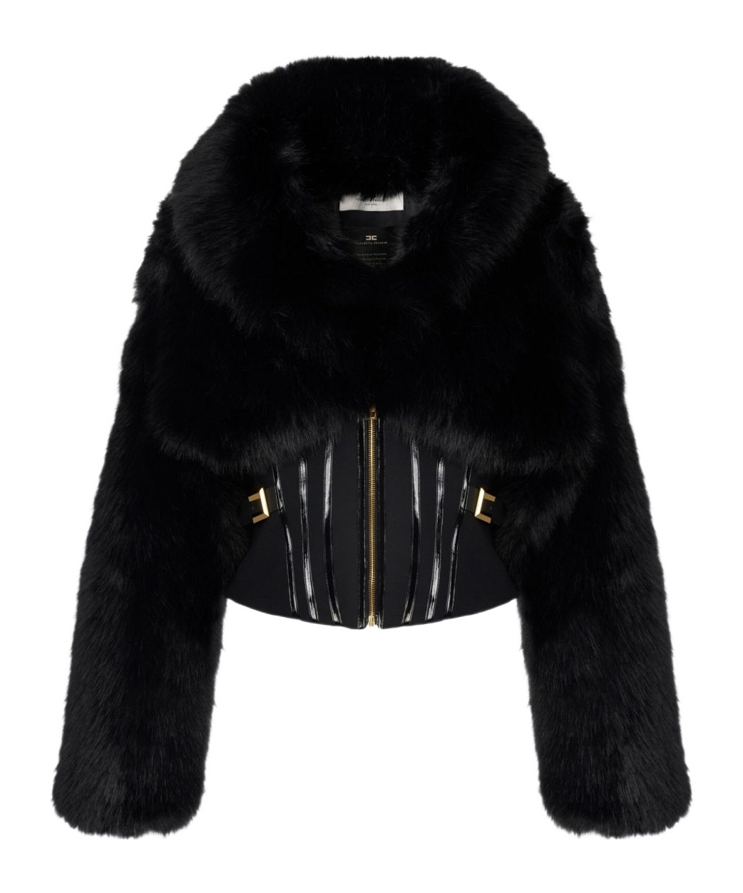 Elisabetta Franchi Cropped Black Jacket With Faux Fur Detailing In Black