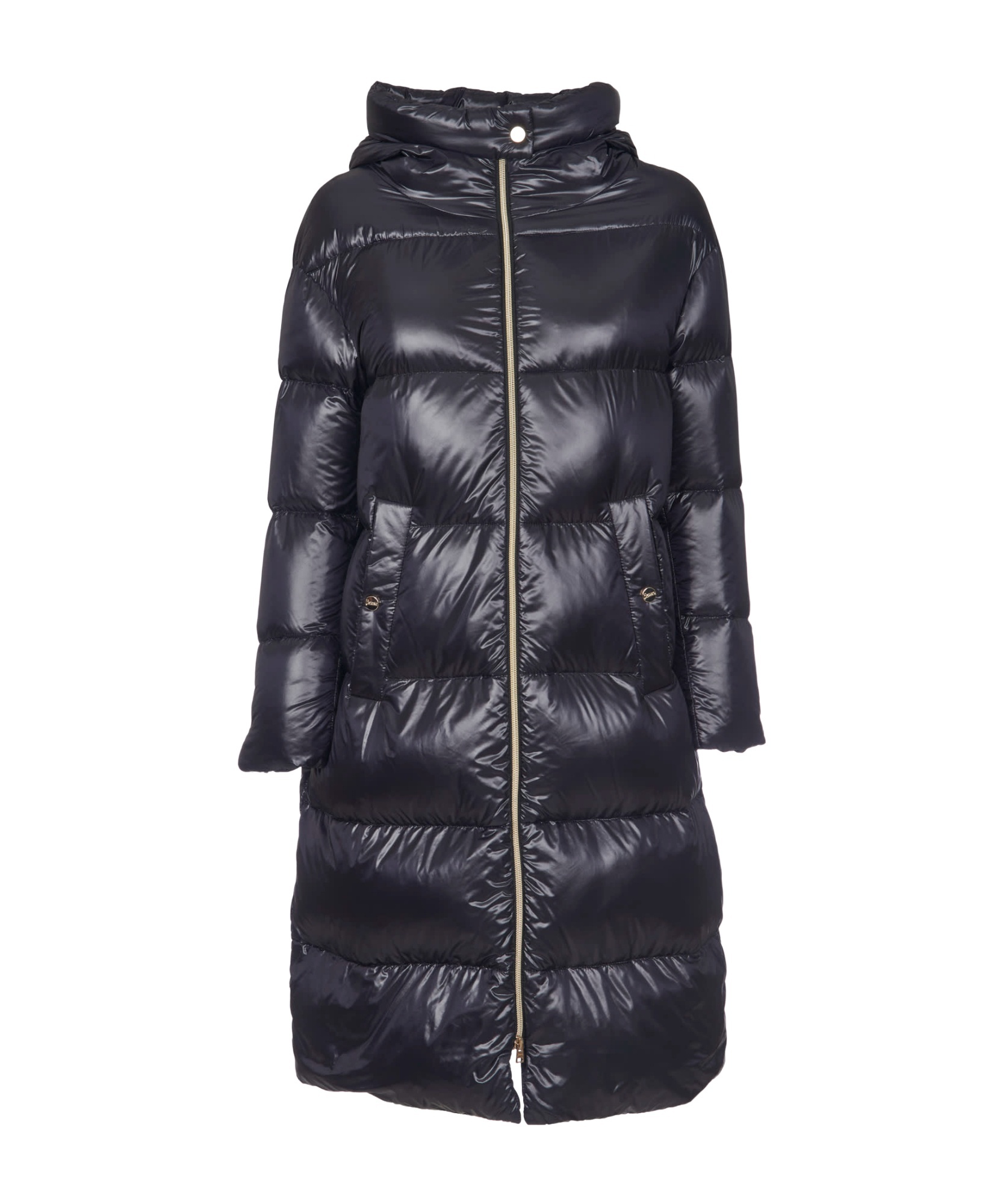 Herno Glossy Long Puffer Jacket With High Collar And Oversized Fit In Black