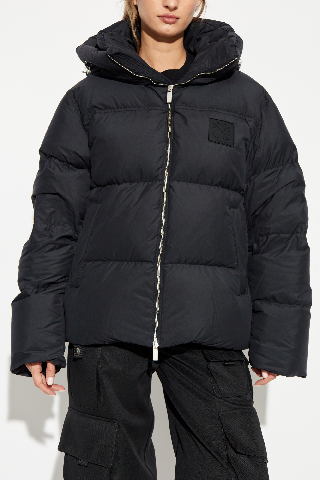 Off-white Long-sleeved Down Jacket In Black